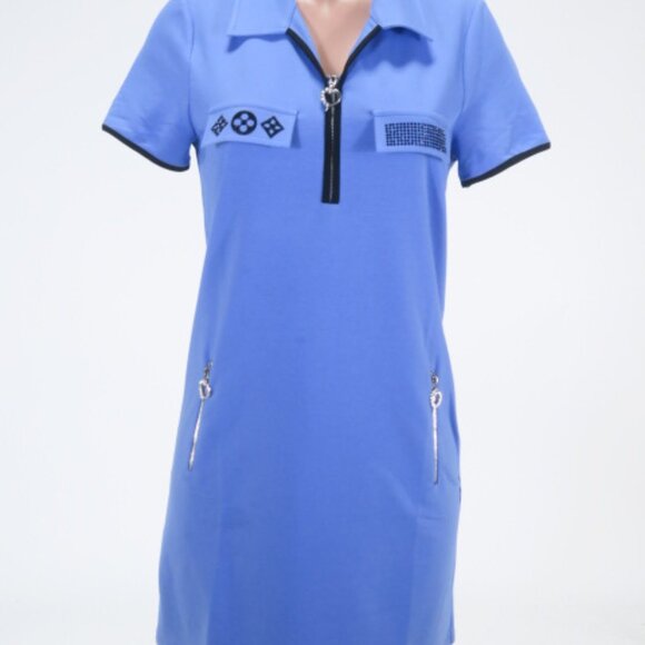 J228 Blue Short Sleeve Dress by TRICOTTO - Picture 1 of 1